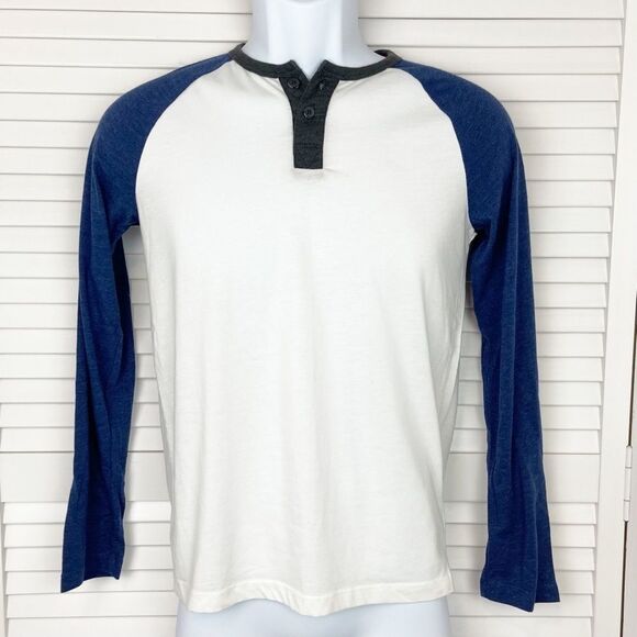 Epic Threads Boys White & Blue Raglan Henley Long Sleeve Shirt | Size M - Picture 2 of 5